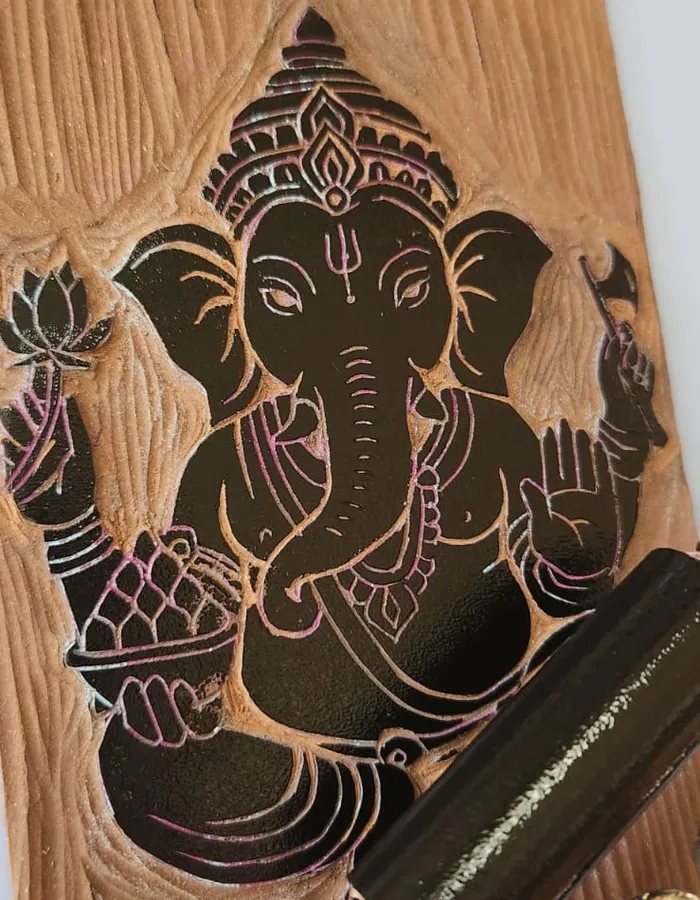 Tampon de linogravure sculpté à la main, motif Ganesh, atelier Nômado